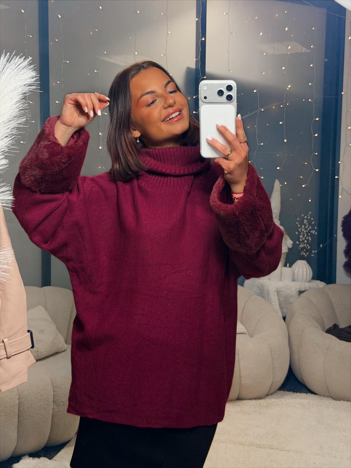 Pull manches fourrure bordeau GT