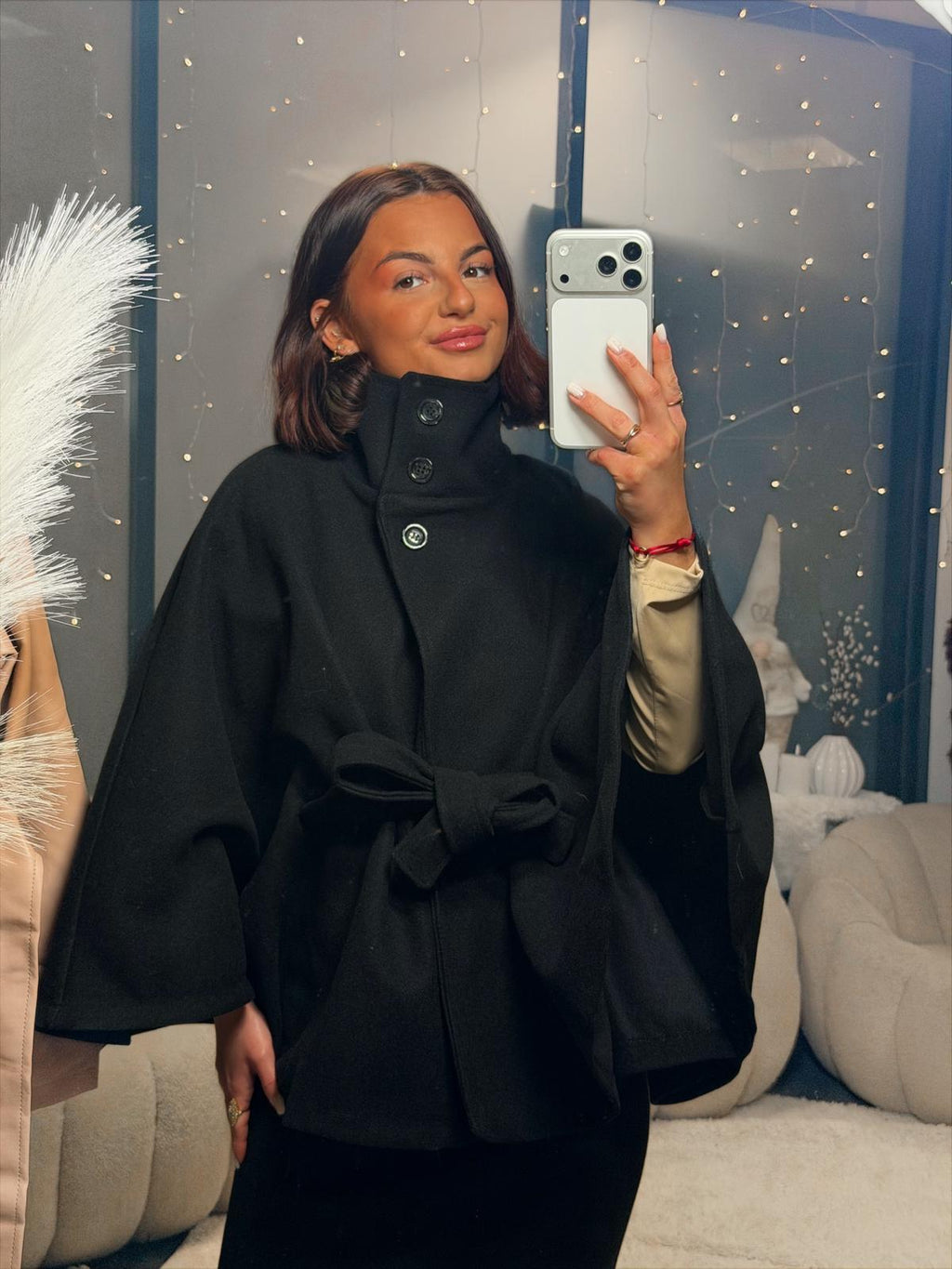 Manteau ceinturé noir