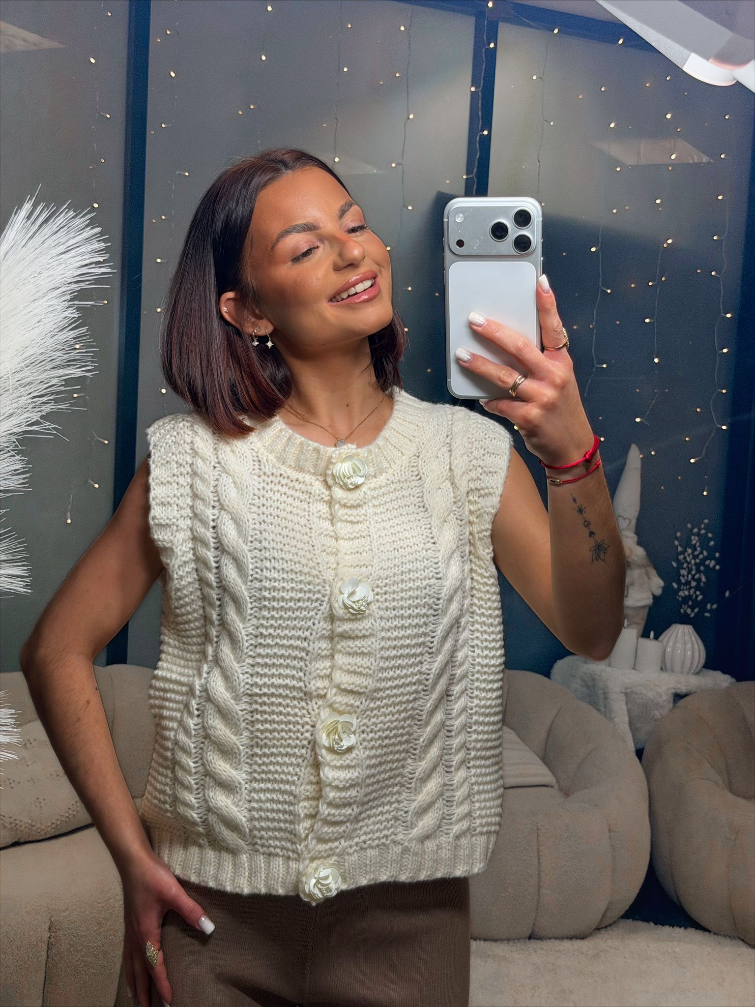 Pull sans manches beige