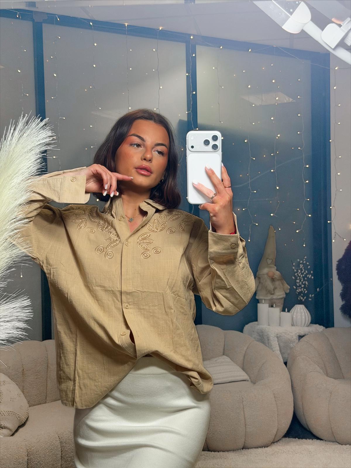 Chemise brodé beige