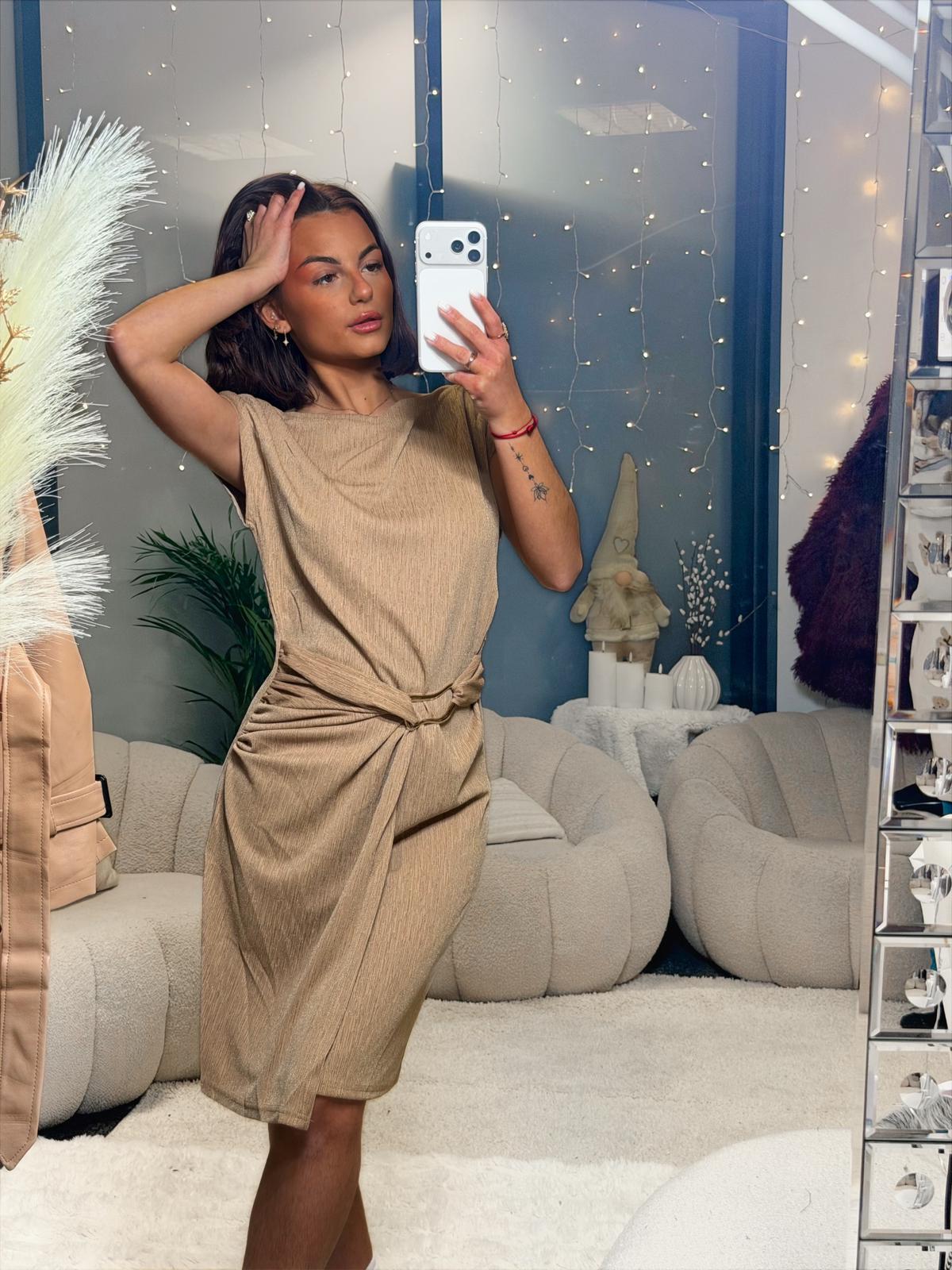 Robe pailletée beige