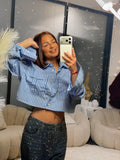 Chemise courte rayée bleue