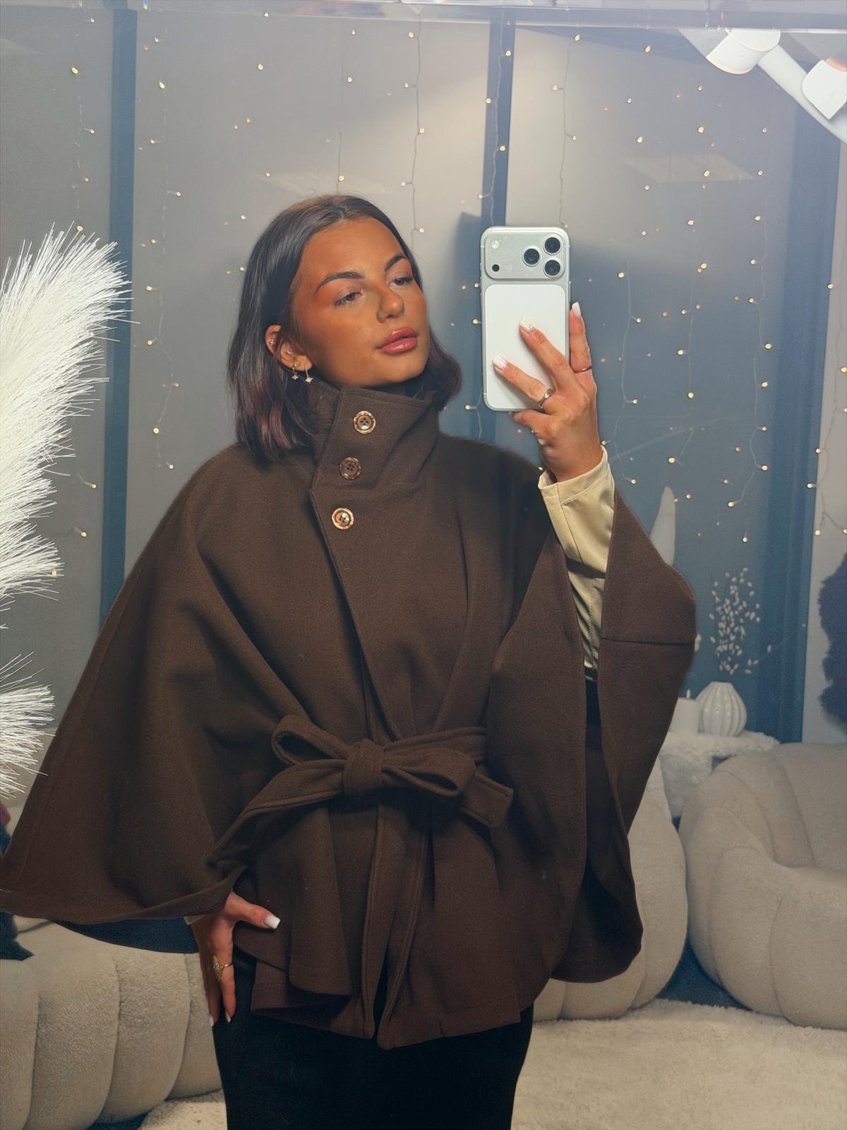 Manteau ceinturé marron